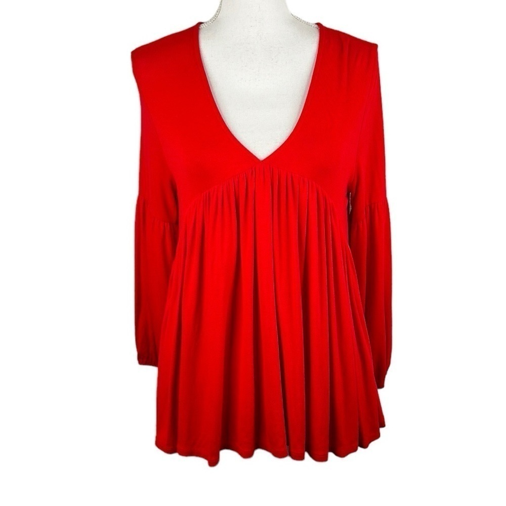 Eri & Ali Oversized Red Boho Flowy V-Neck 3/4 Sleeve Top‎ Size XS